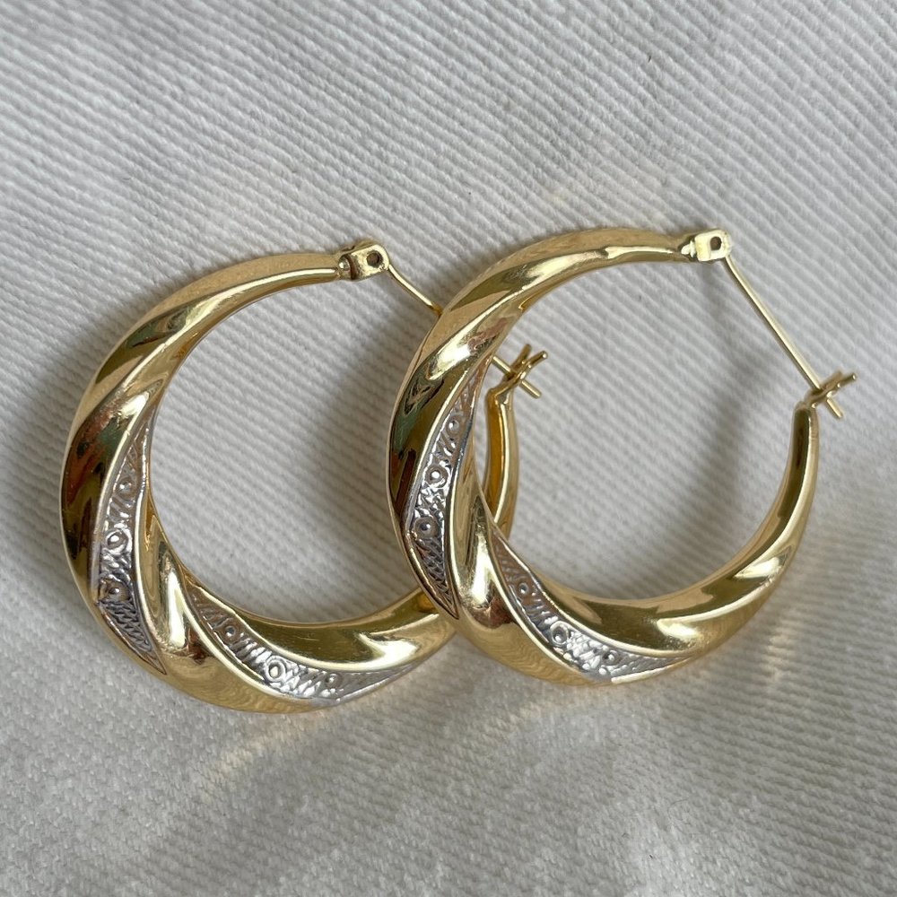 Yellow Gold-toned and Silver-toned Twist Detail Hoops